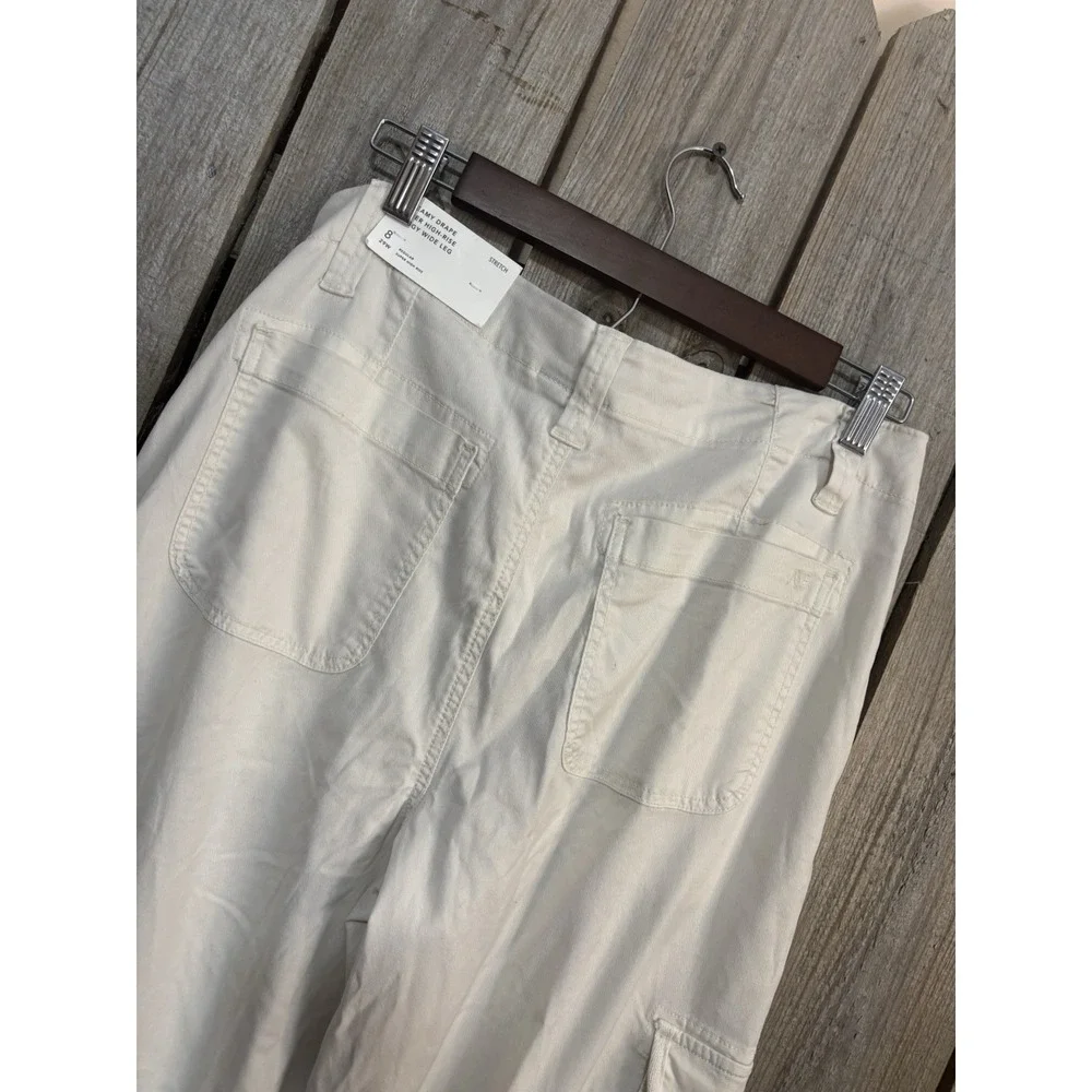 American‎ Eagle Womens 8x30 NWT Dreamy Drape Baggy Wide Leg Cream Cargo Pants - Picture 4 of 8